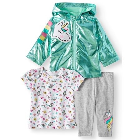 Windbreaker Jacket, T-shirt & Leggings, 3pc Outfit Set (Baby Girls)