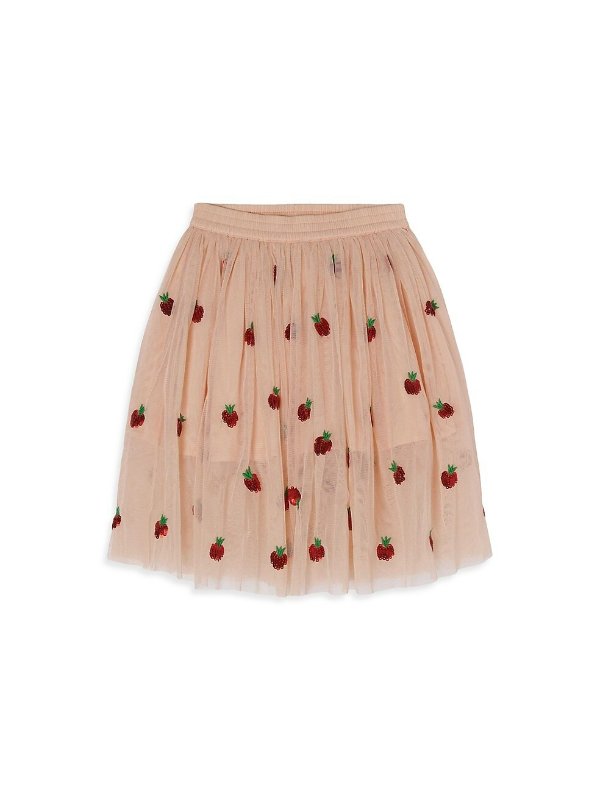 Little Girl's & Girl's Strawberry Embroidered Tulle Skirt
