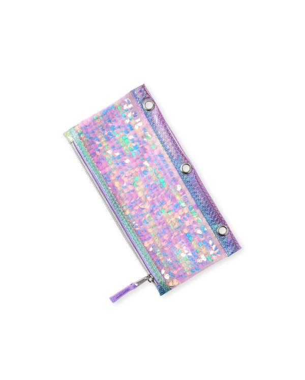 Girls Metallic Sequin Pencil Case - lacrosse violet neon