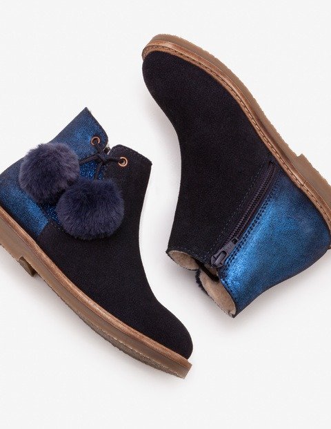 Pompom Suede Boots (Navy)