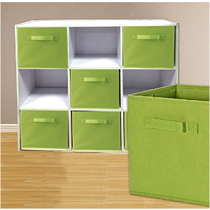 ON'H Foldable Cloth Storage Cubes Baskets Box Bins Organizers for Home Closet Kids Toy Storage Pack of 6, Green