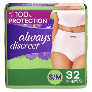 Always Discreet Incontinence & Postpartum Incontinence Underwear for Women, Small/Medium, Maximum Protection, 32 Count