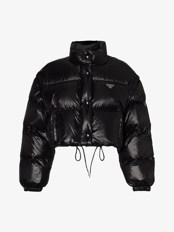 Detachable-sleeve padded Re-Nylon jacket