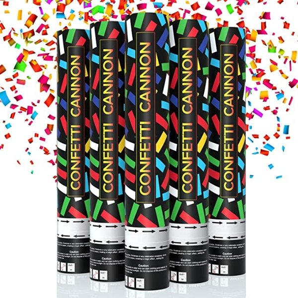 Confetti Cannons EFFIELER Multicolor Confetti Poppers (5 Packs) Biodegradable 100% And Air Powered Party Popper Perfect for Birthday, Graduation, New Years Eve, And Any Other Party Or Celebration…