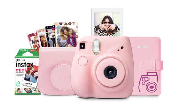 INSTAX Mini 7+ Bundle (10-Pack Film, Album, Camera Case, Stickers), Light Pink, Brand New Condition