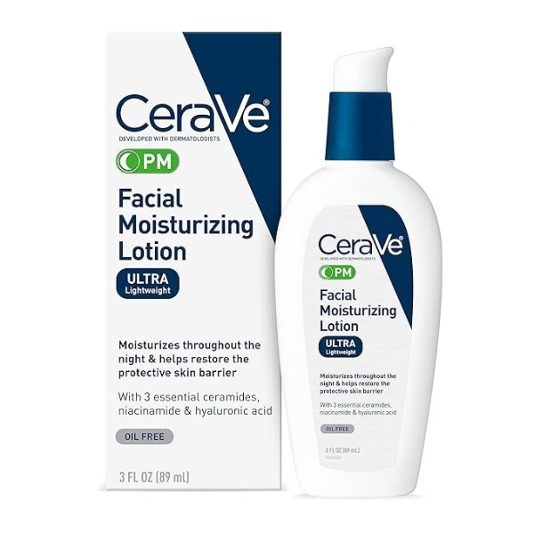 Facial Moisturizing Lotion PM | 3 Ounce | Ultra Lightweight, Night Face Moisturizer | Packaging May Vary