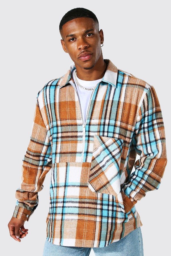 Check Heavy Brushed Flannel Overshirt | BoohooMAN