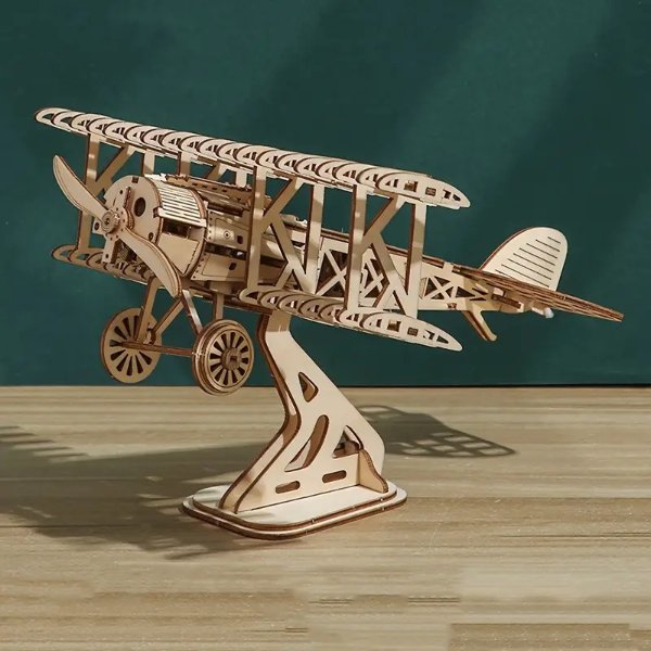 3d Wooden Puzzle Two Wing Aircraft Wood DIY Craft Plane Model Kits Handmade Christmas Gift
