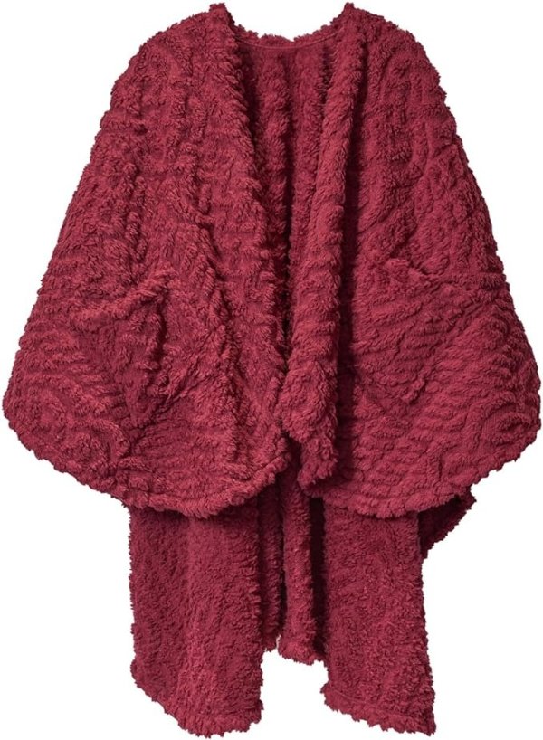 Royoliving Fuzzy Sherpa Wearable Fleece Blanket with Pockets for Adults, Ultra Soft Plush Shawl TV Throw Blankets (Garnet, 58'' x 64'')