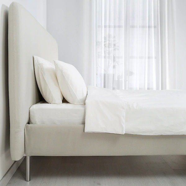 TOMREFJORD Bed frame, beige, Luroy, Queen - IKEA