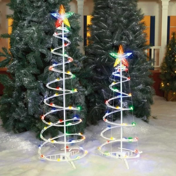 2-Pack Light-Up LED Multicolor Spiral Christmas Trees, 85 Lights