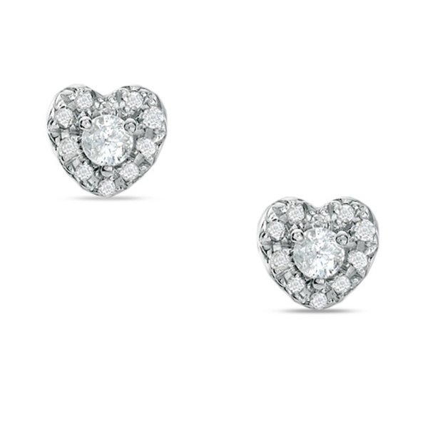 1/4 CT. T.W. Diamond Heart Frame Stud Earrings in 10K White Gold|Zales