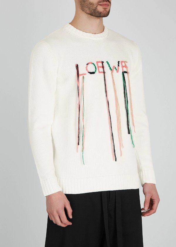 White logo-embroidered cotton-blend jumper