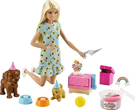Doll (11.5-inch Blonde) and Puppy Party Playset with 2 Pet Puppies, Dough, Cake Mold and Accessories, Gift for 3 to 7 Year Olds