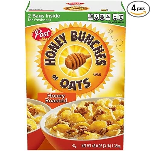 Post Honey Bunches of Oats Crunchy Roasted Cereal, 48 Oz (Pack of 4)
