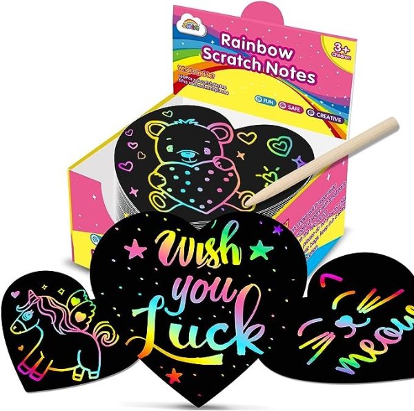 .com Rainbow Scratch Art Party Favors - 160 Mini Heart Scratch Art  Note Pads Craft Art Paper for Kids DIY Cards - Black Scratch Art Supplies  Birthday Game Toys for Girls Boys