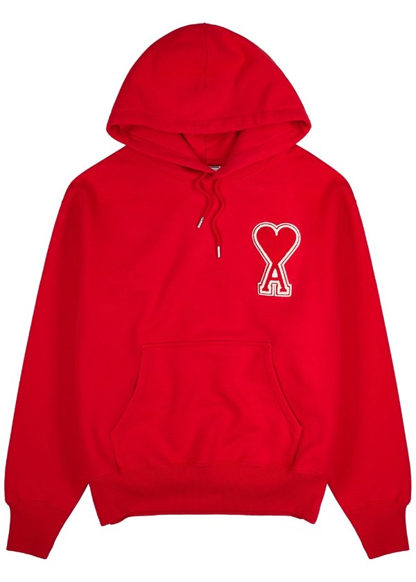 Red logo-appliqued hooded cotton sweatshirt