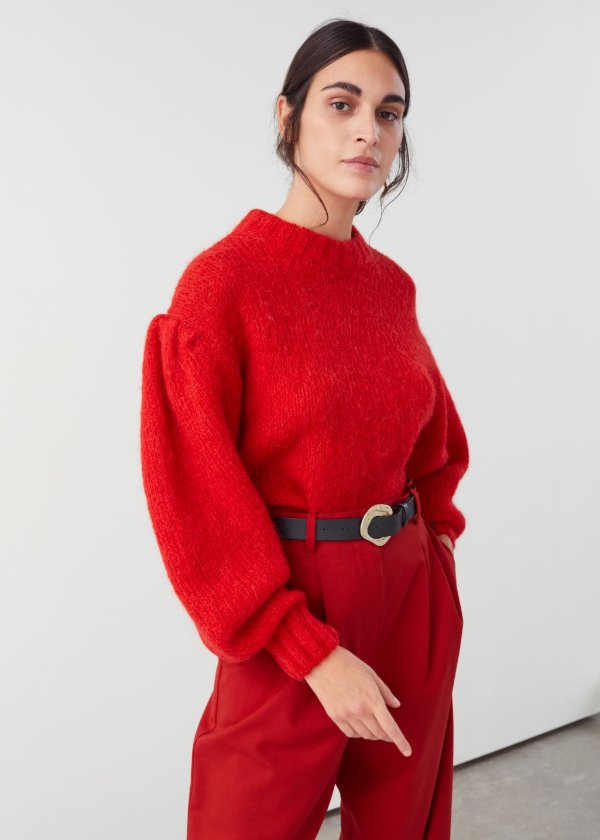 Wool Blend Puff Sleeve Sweater