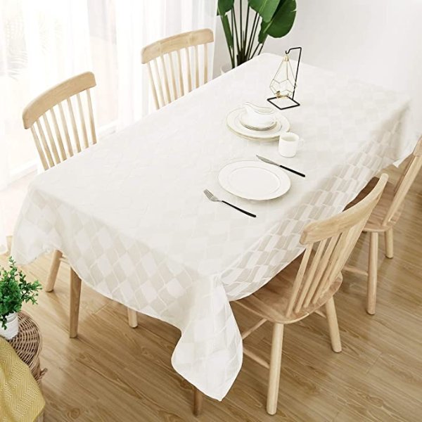 Beautiful Jacquard Tablecloth Spillproof Waterproof Table Cover with Leaf Pattern for Dinning Room 60 x 102 Inch Beige