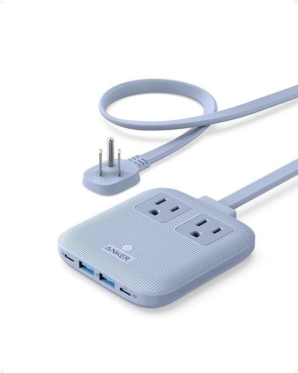 Nano Charging Station(67W Max), 6-in-1 USB C Power Strip for iPhone 15/14 ，MacBook, with Flat Plug and 5ft Thin Undetachable Extension Cord,2 AC&2 USB A&2 USB C, for Home&Office(Ice Lake Blue)