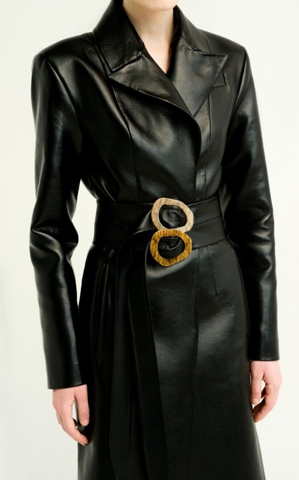 Faux Leather Coat With Detachable Belt