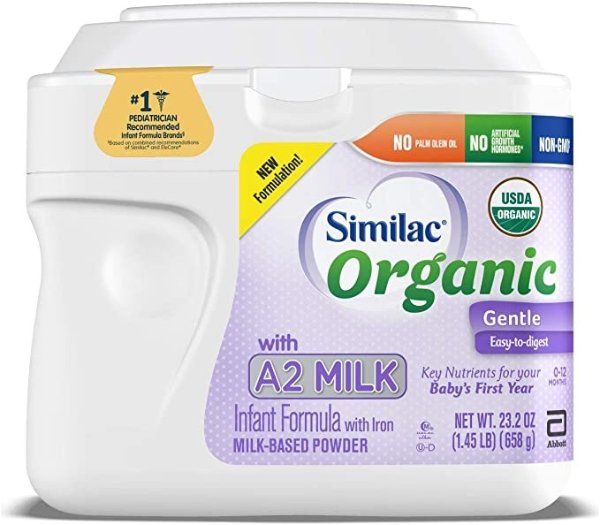 Organic with A2 Milk Infant Formula, 6 Count, Gentle and Easy to Digest, with Key Nutrients for Baby’s First Year, No Palm Olein Oil, Non- GMO Baby Formula Powder, 23.2-oz Each
