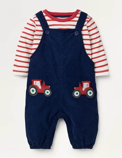 Cord Dungaree Set - Starboard Blue Tractors | Boden US