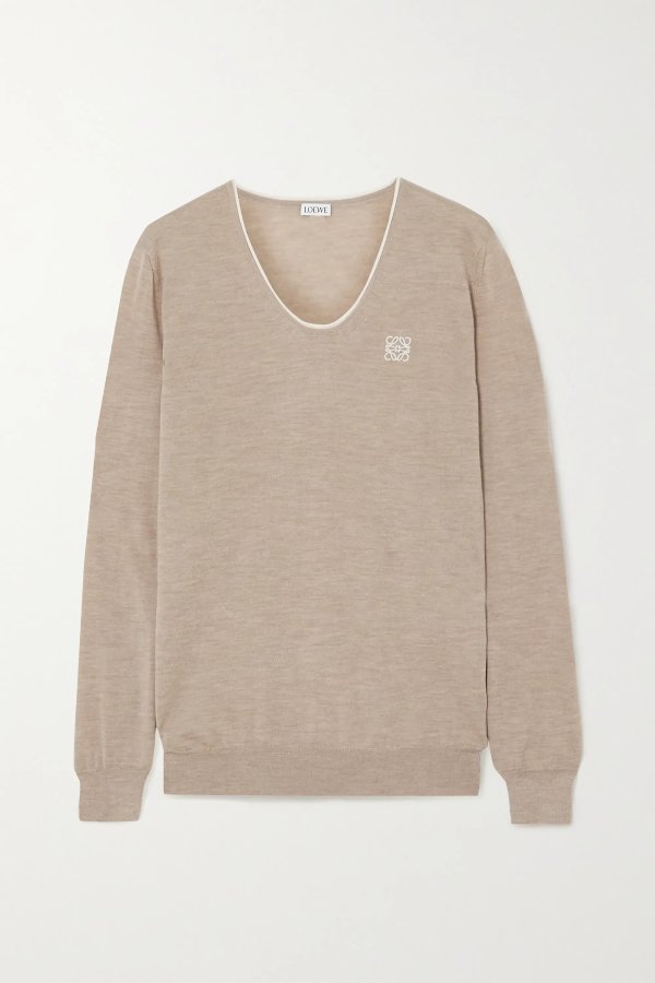 Embroidered cashmere and cotton-blend sweater