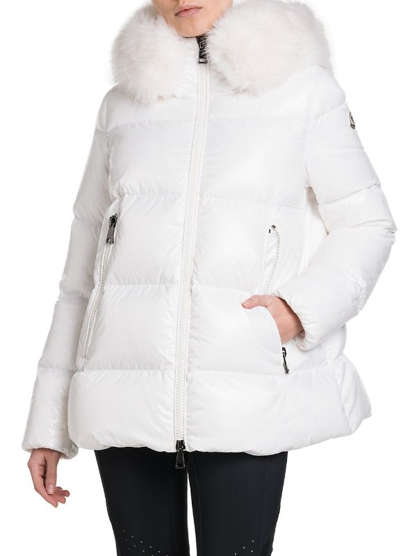 Laiche Faux Fur Trim Mid Length Shiny Nylon Quilted Down Jacket