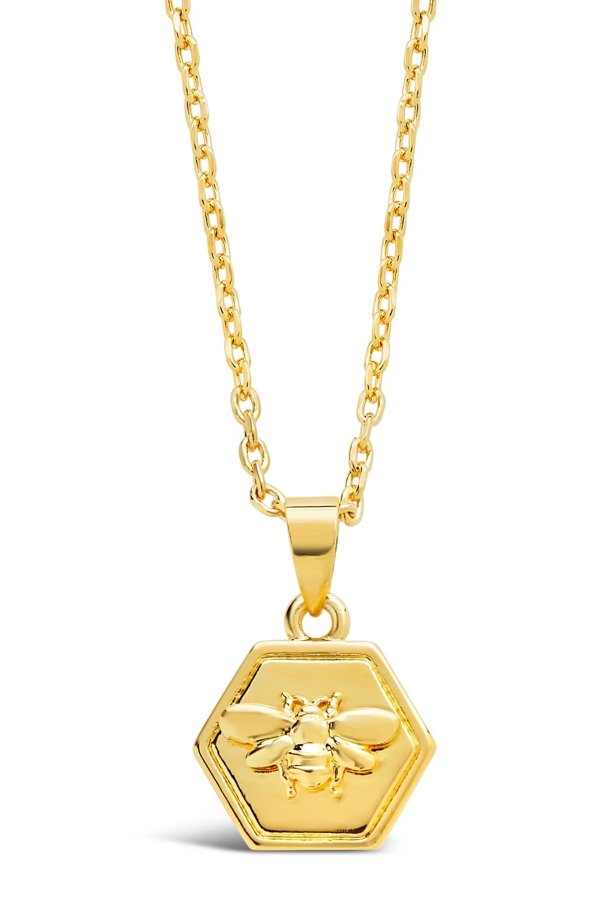 14K Gold Plated Hexagon Bee Pendant Necklace
