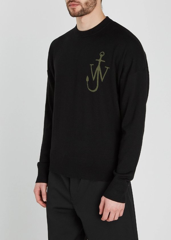 Black logo-intarsia wool jumper