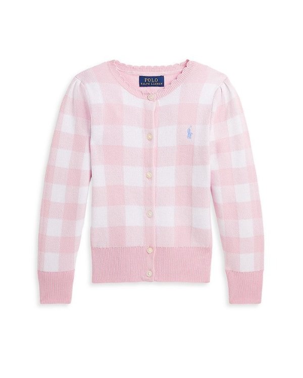小童粉色格子针织衫
