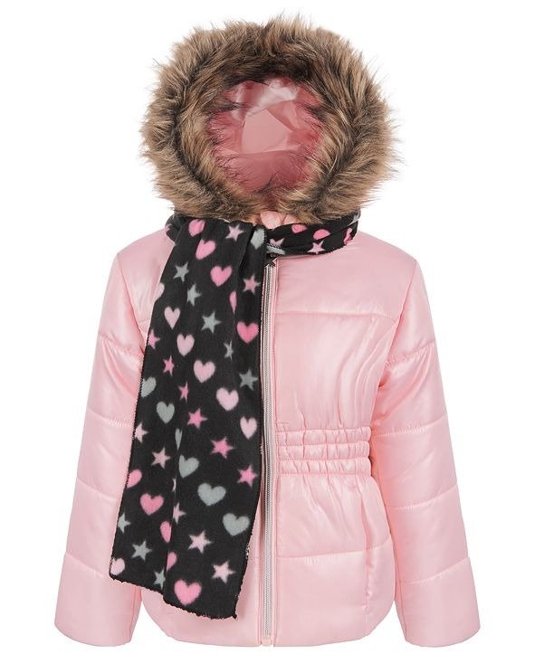 Little Girls Puffer Coat with Scarf