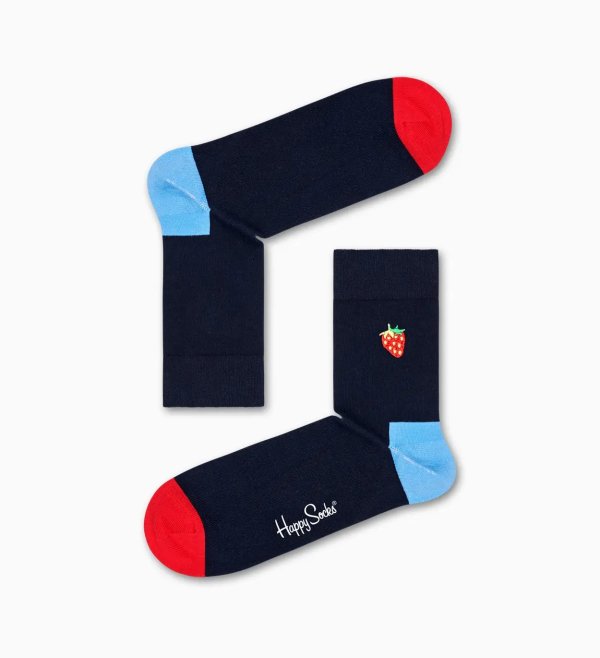Embroidery Strawberry 1/2 Crew Socks, Black | Happy Socks