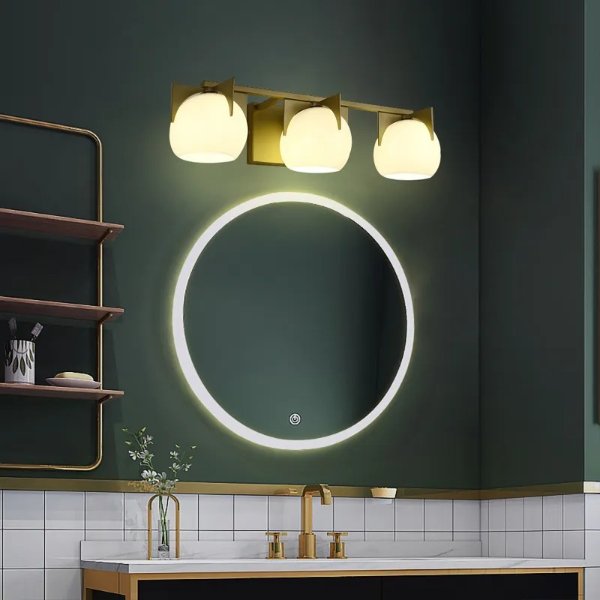 3-Light White Globe Bathroom Wall Light Metal Vanity Wall Sconce in Gold-Homary