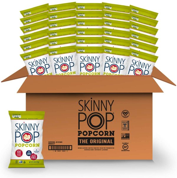 Original Popcorn, 30ct, 0.65oz Individual Snack Size Bags, Skinny Pop, Healthy Popcorn Snacks, Gluten Free
