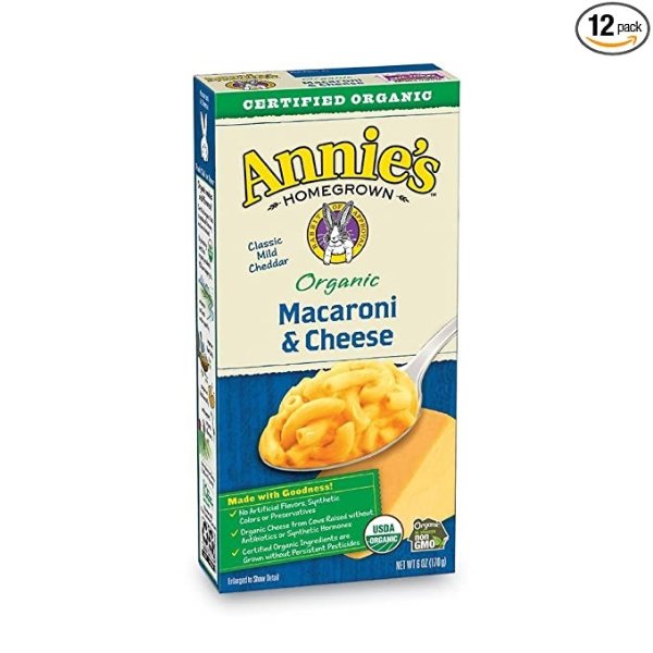 Annie's Organic Classic Mild Cheddar Macaroni & Cheese, 12 Boxes, 6oz (Pack of 12)