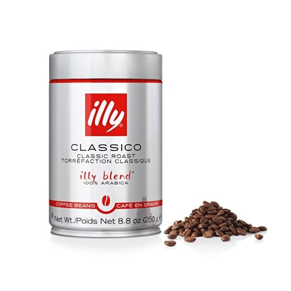 Classico Whole Bean Coffee, Medium Roast, Classic Roast with Notes Of Caramel, Orange Blossom and Jasmine, 100% Arabica Coffee, No Preservatives, 8.8 Ounce Can (Pack of 1)