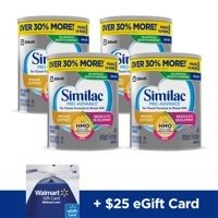 Free $25 Walmart eGift Card with purchase of (4) Similac Pro-Advance Non-GMO with 2'-FL HMO Infant Formula with Iron for Immune Support, Baby Formula 30.8 oz Value Size Cans