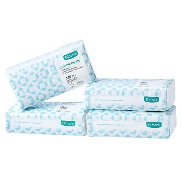 Soft Dry Wipe, Made of Cotton Only, 400 Count Unscented Cotton Tissues for Sensitive Skin