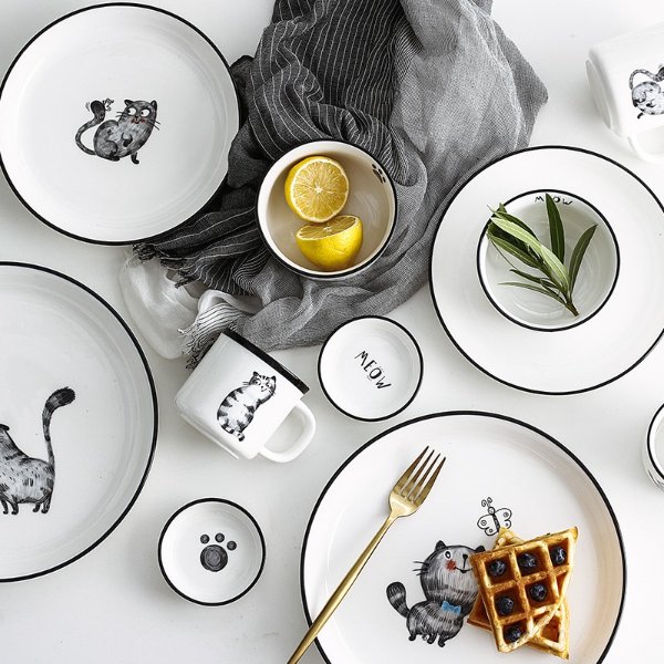 日式手绘趣猫陶瓷碗碟 美国本地发货-淘宝网