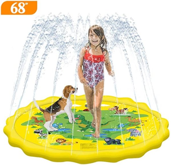 Sprinkler Pad, Splash Play Water Mat Inflatable Sprinkle and Splash Play Water Mat for Kids,Toddler Water Toys Inflatable Outdoor Swimming Pool Toy (Yellow)