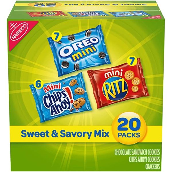Nabisco Sweet & Savory Mix Variety Pack, OREO Mini Cookies, Mini CHIPS AHOY! Cookies, and Mini RITZ Crackers, 20 Snack Packs