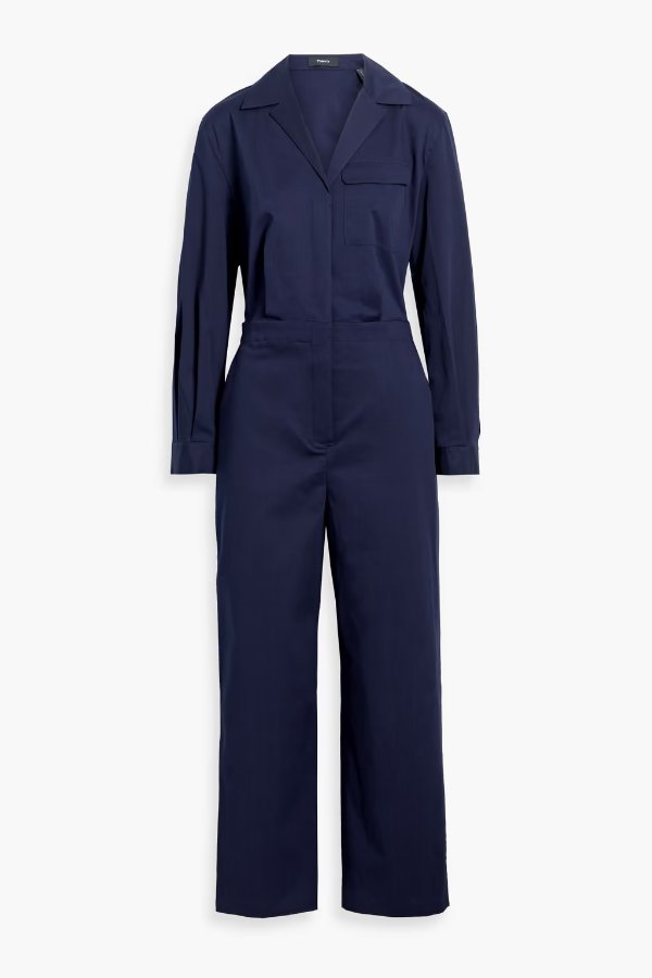 Pleated cotton-blend twill jumpsuit