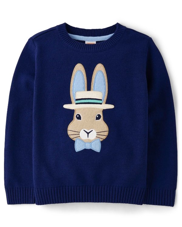 Boys Embroidered Bunny Sweater - Spring Celebrations - downpour
