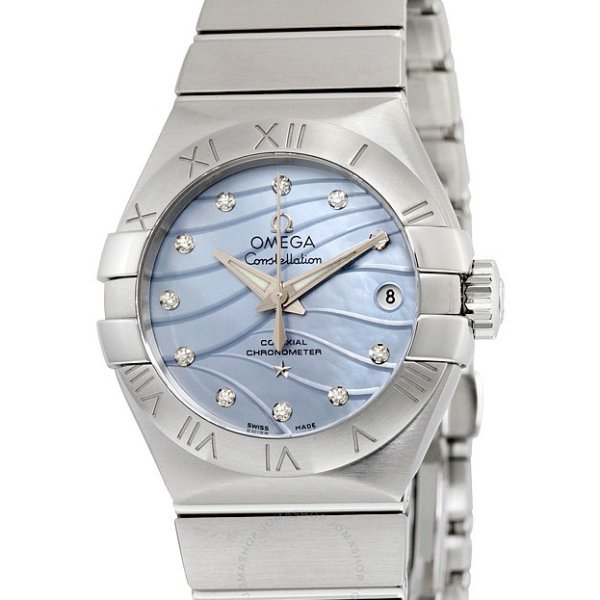 Constellation Co-Axial Blue Mother of Pearl Diamond Dial Stainless Steel Ladies Watch