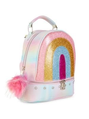 Kid's Rainbow Gem Faux Fur Pom-Pom Backpack