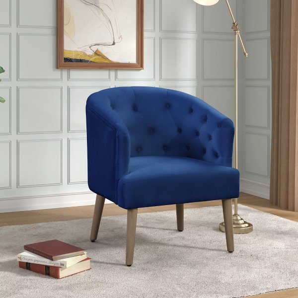 Barrel Accent Chair,Deep Cobalt Blue, Velvet Upholstery, Adult