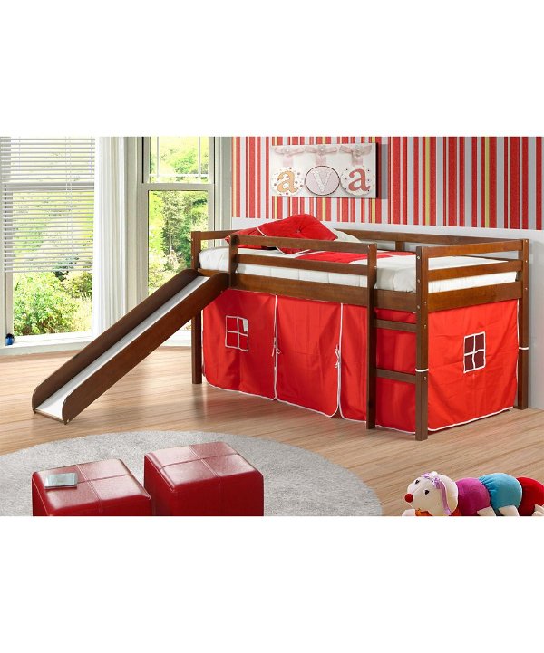 Red & Espresso Tent Loft Bed & Slide
