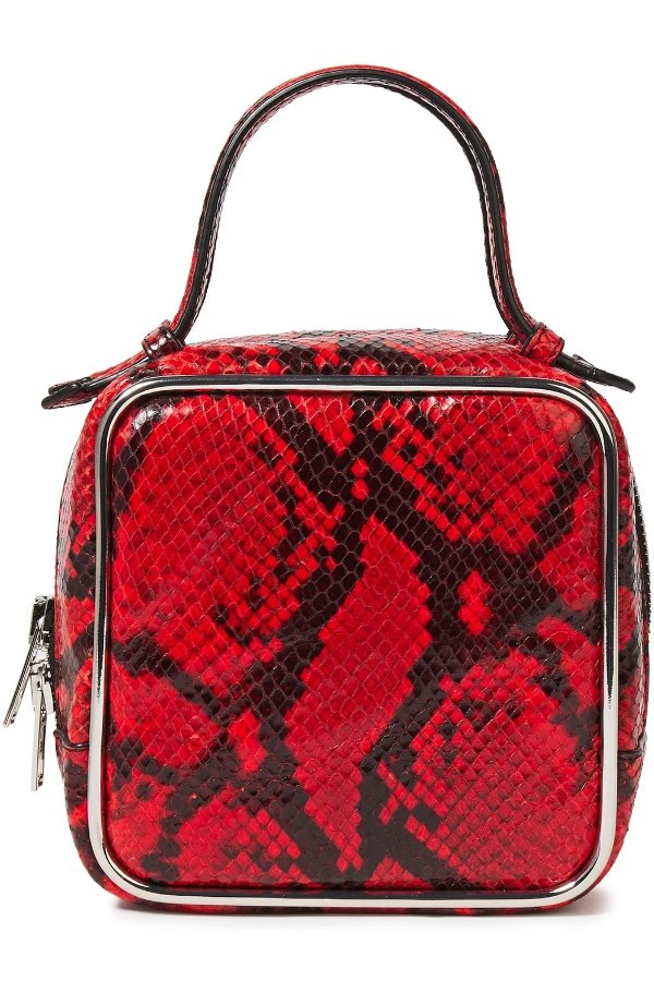 Halo Square snake-effect leather tote